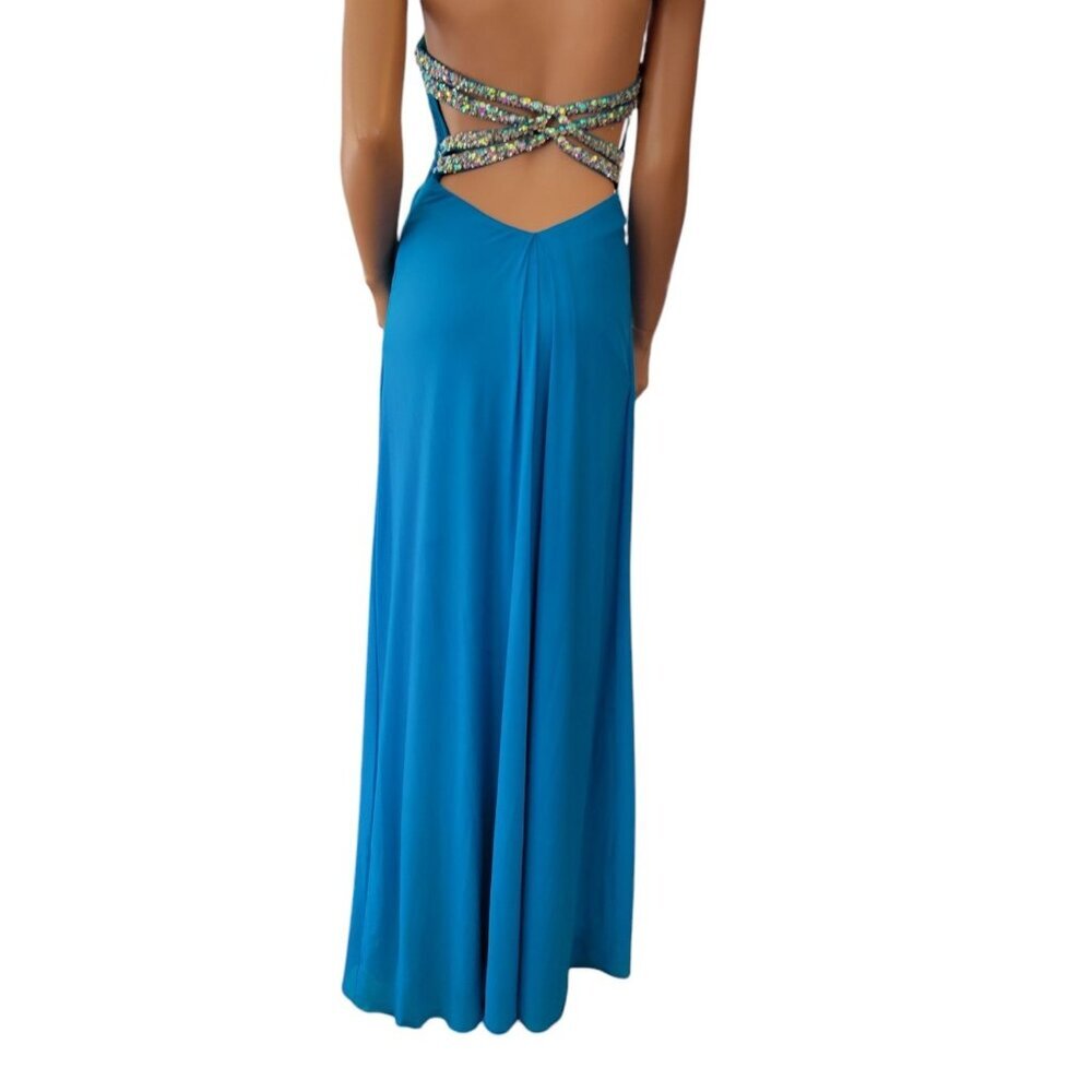 Jump Apparel Dress Size Juniors 3/4 Prom Ball Gown Formal‎ Blue Sequins Bling - Picture 3 of 13
